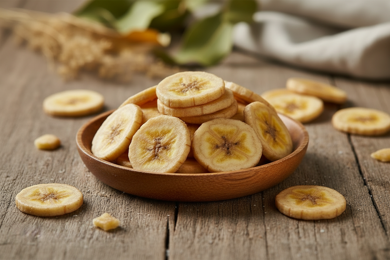 لکڑی کے پیالے میں خشک کیلے