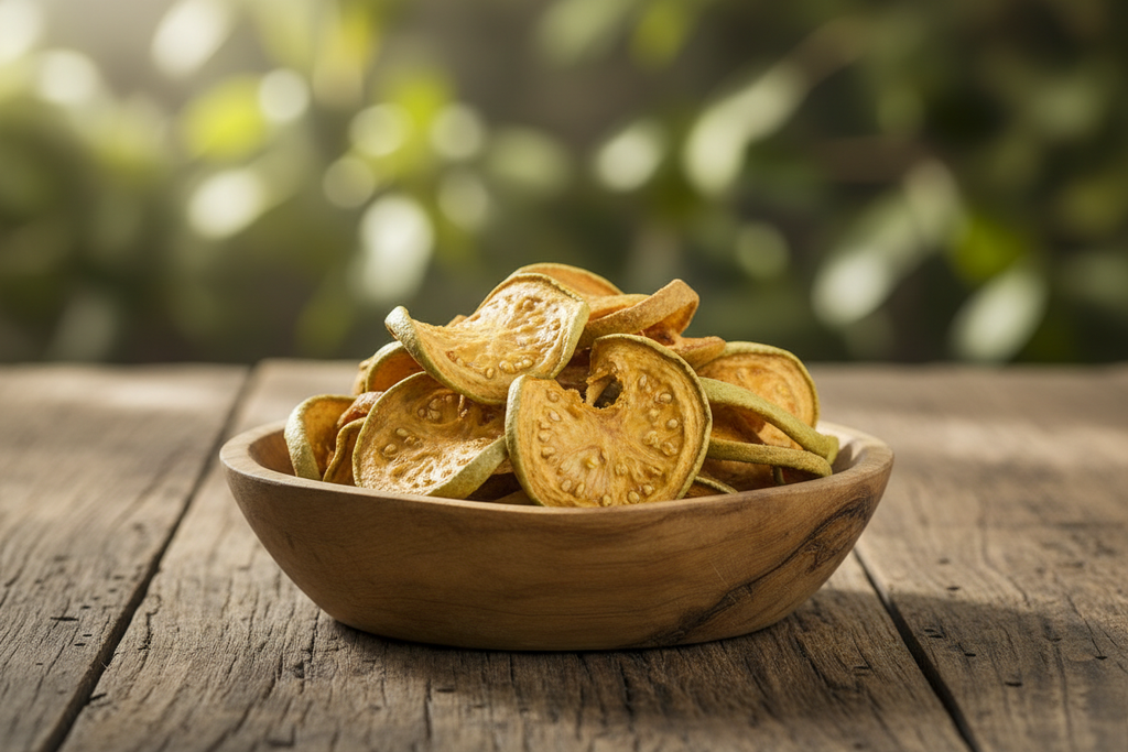 Dehydrated Guava in Wooden Bowl