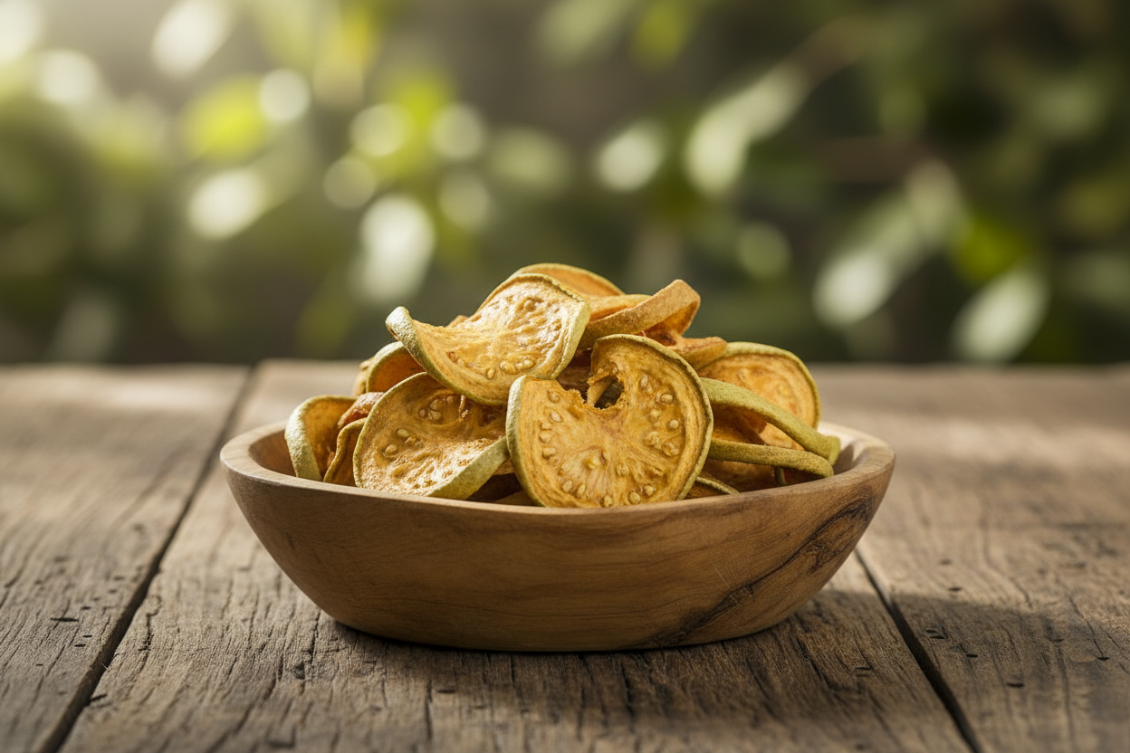 Dehydrated Guava in Wooden Bowl